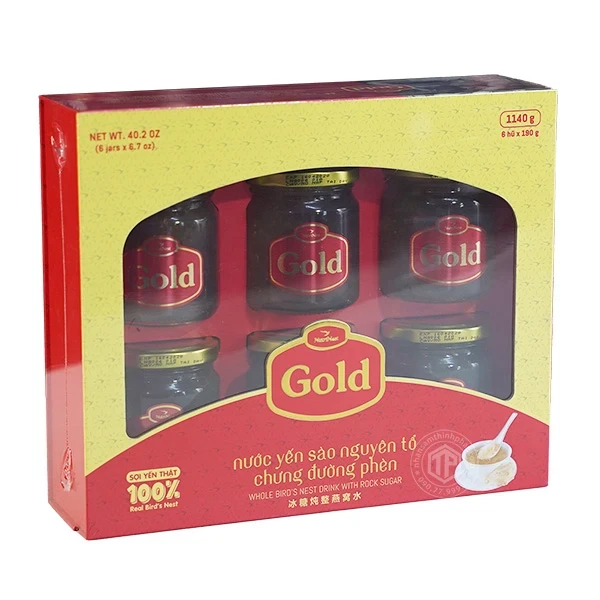 Tổ yến chưng đường phèn 100% tổ yến hộp 6 hũ - 190g/ hũ - Gold Bird - 8936071090447