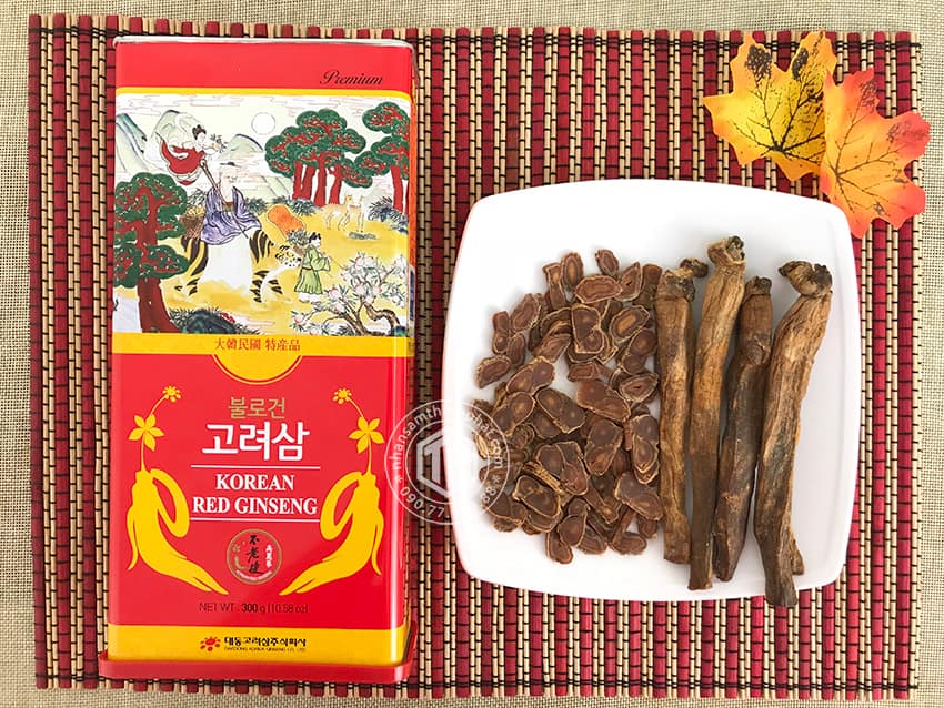 Hồng sâm khô hộp thiếc 300g 11 - 20 củ chính hãng Daedong Hàn Quốc
