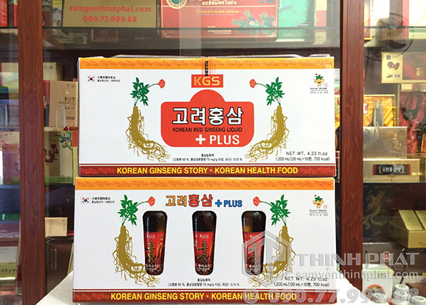 Nước hồng sâm Hàn Quốc chính hãng KGS hộp 10 chai có củ sâm tươi