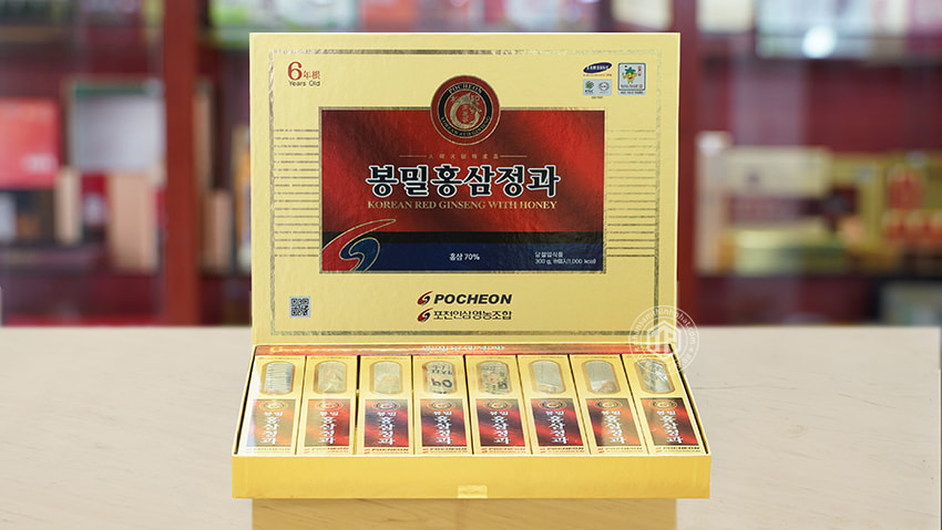 Hồng sâm nguyên củ tẩm mật ong hộp 300g chính hãng Pocheon sâm Hàn Quốc 6 năm tuổi