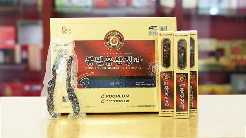 Hồng sâm nguyên củ tẩm mật ong hộp 300g chính hãng Pocheon sâm Hàn Quốc 6 năm tuổi
