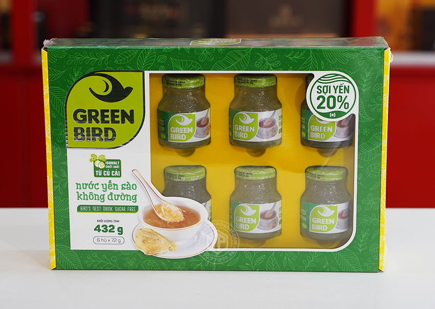 Yến chưng sẵn không đường Green Bird hộp 6 lọ