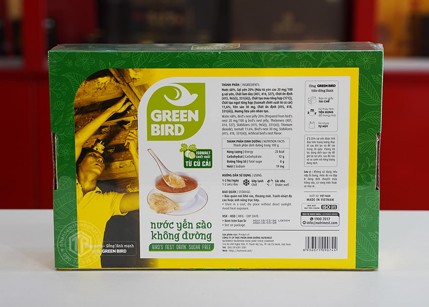 Yến chưng sẵn không đường Green Bird hộp 6 lọ